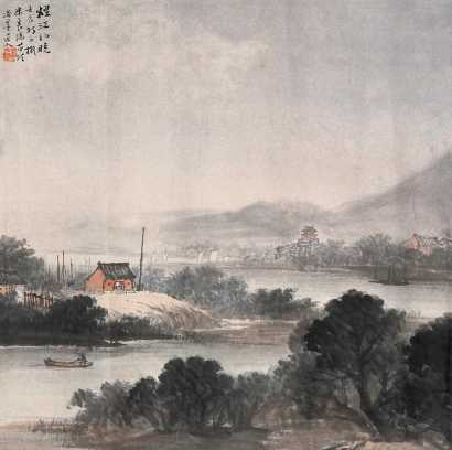 吴石僊 壬辰（1892年）作 烟江初晓 镜心